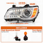 Pair halogen projector headlight front angle for 2011-2014 Chrysler 300
