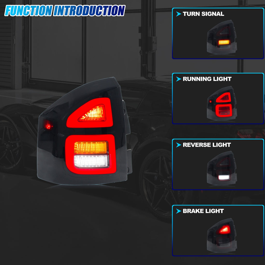 Running, brake, turn and reverse functions of the 2007-2017 Jeep Compass LED tail light