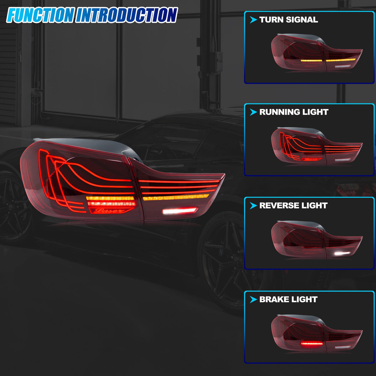 Running, brake, turn and reverse functions of the 2014-2020 BMW 4 Series F32 / F36 / M4 F82 LED tail light