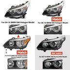 Black Halogen Angel Eye headlight features and specifications for 2004-2010 BMW 5 Series E60 E61