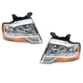 Chrome Halogen Reflector Headlights Pair w/ Bulbs for Ford Expedition (2015-2017)