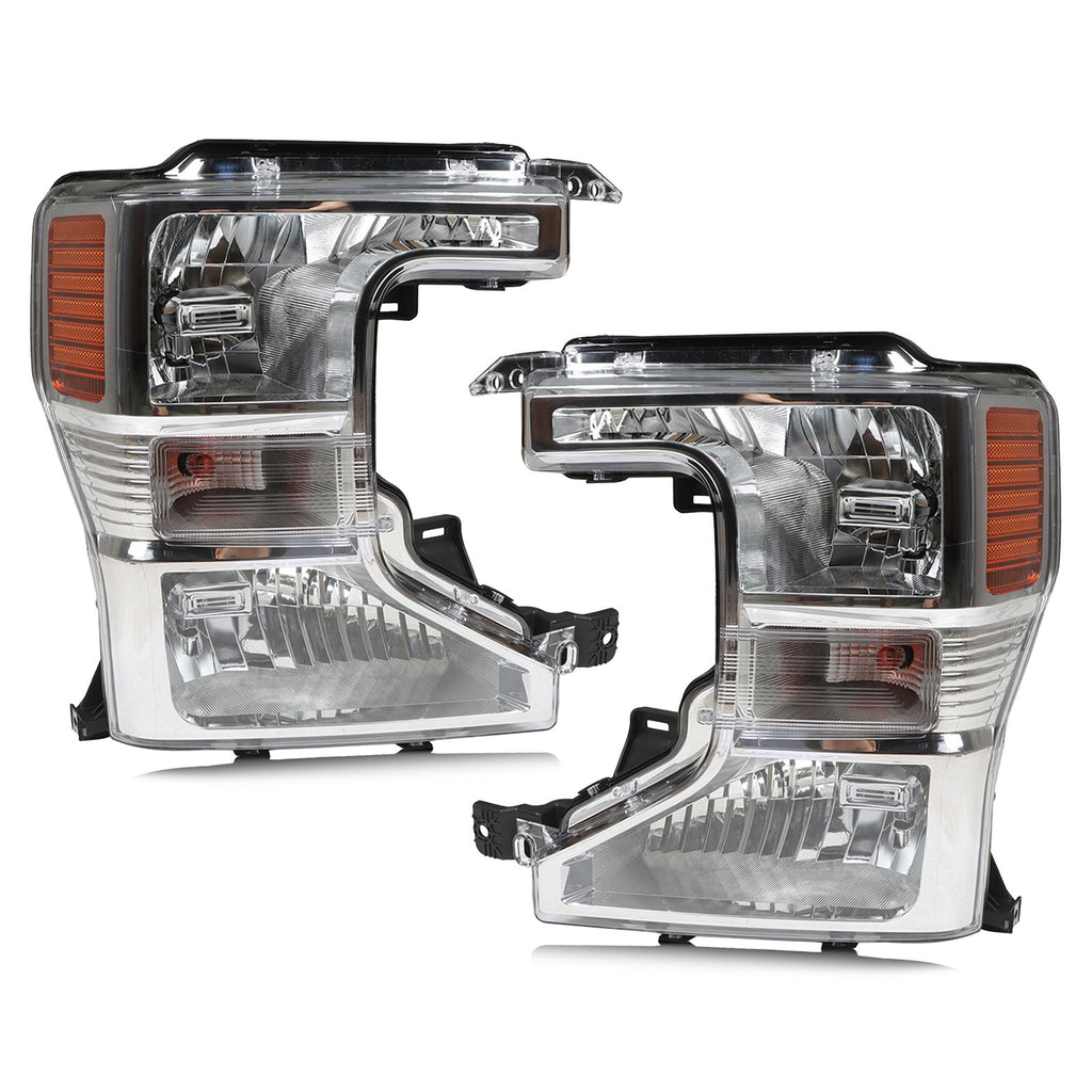 Chrome Halogen Headlights Pair w/ Bulbs for Ford F-250 F-350 F-450 Super Duty (2020-2022)
