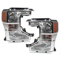 Chrome Halogen Headlights Pair w/ Bulbs for Ford F-250 F-350 F-450 Super Duty (2020-2022)