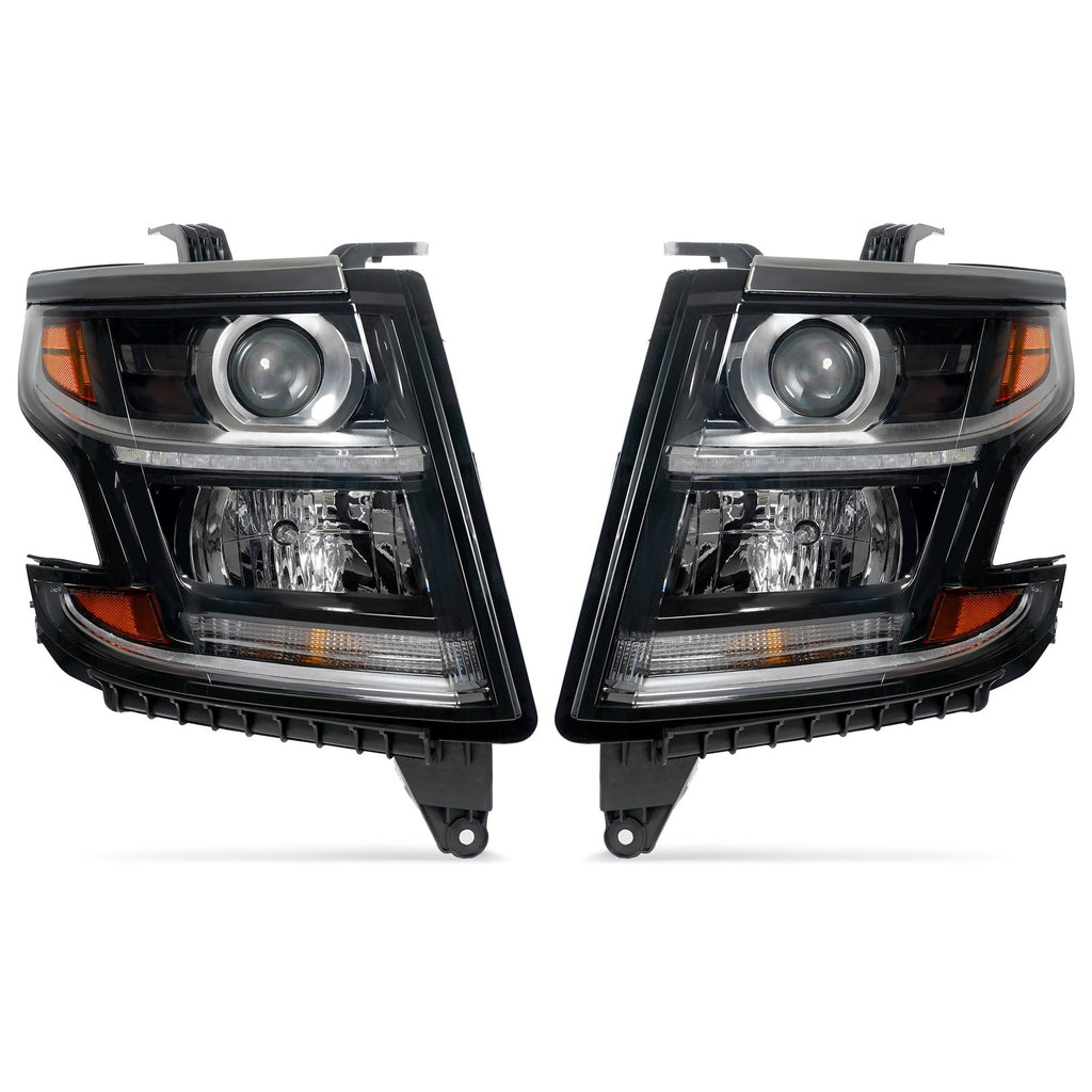 Black HID Projector Headlights Pair w/ LED DRL for Chevy Tahoe / Suburban (2015-2020)