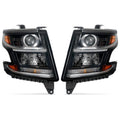 Black HID Projector Headlights Pair w/ LED DRL for Chevy Tahoe / Suburban (2015-2020)
