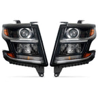 Black HID Projector Headlights Pair w/ LED DRL for Chevy Tahoe / Suburban (2015-2020)