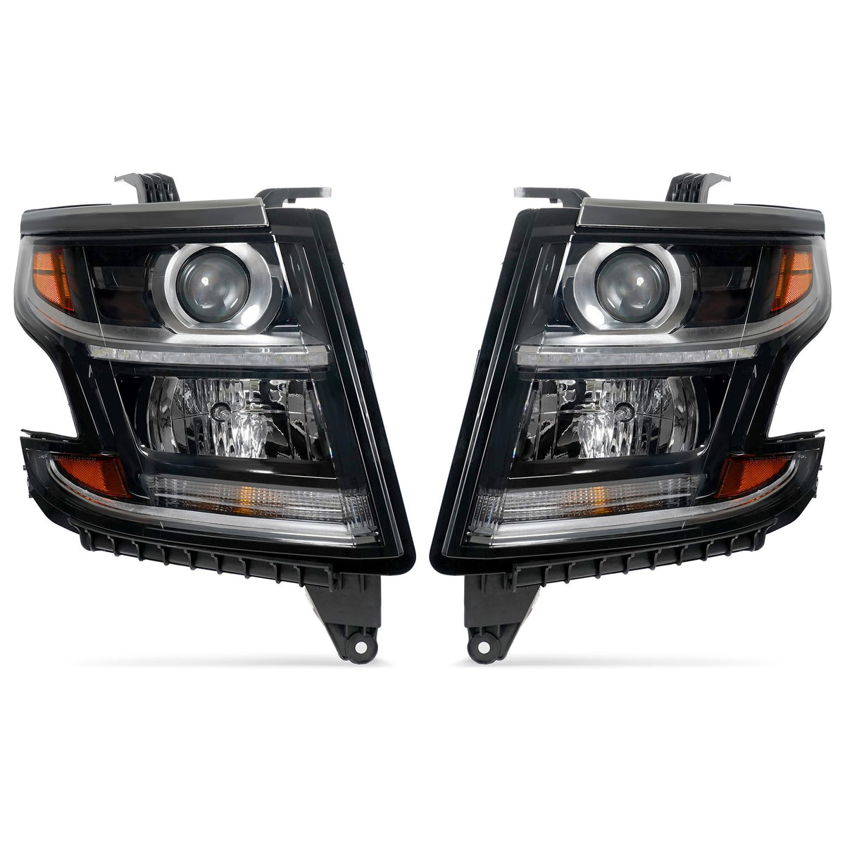 Black HID Projector Headlights Pair w/ LED DRL for Chevy Tahoe / Suburban (2015-2020)