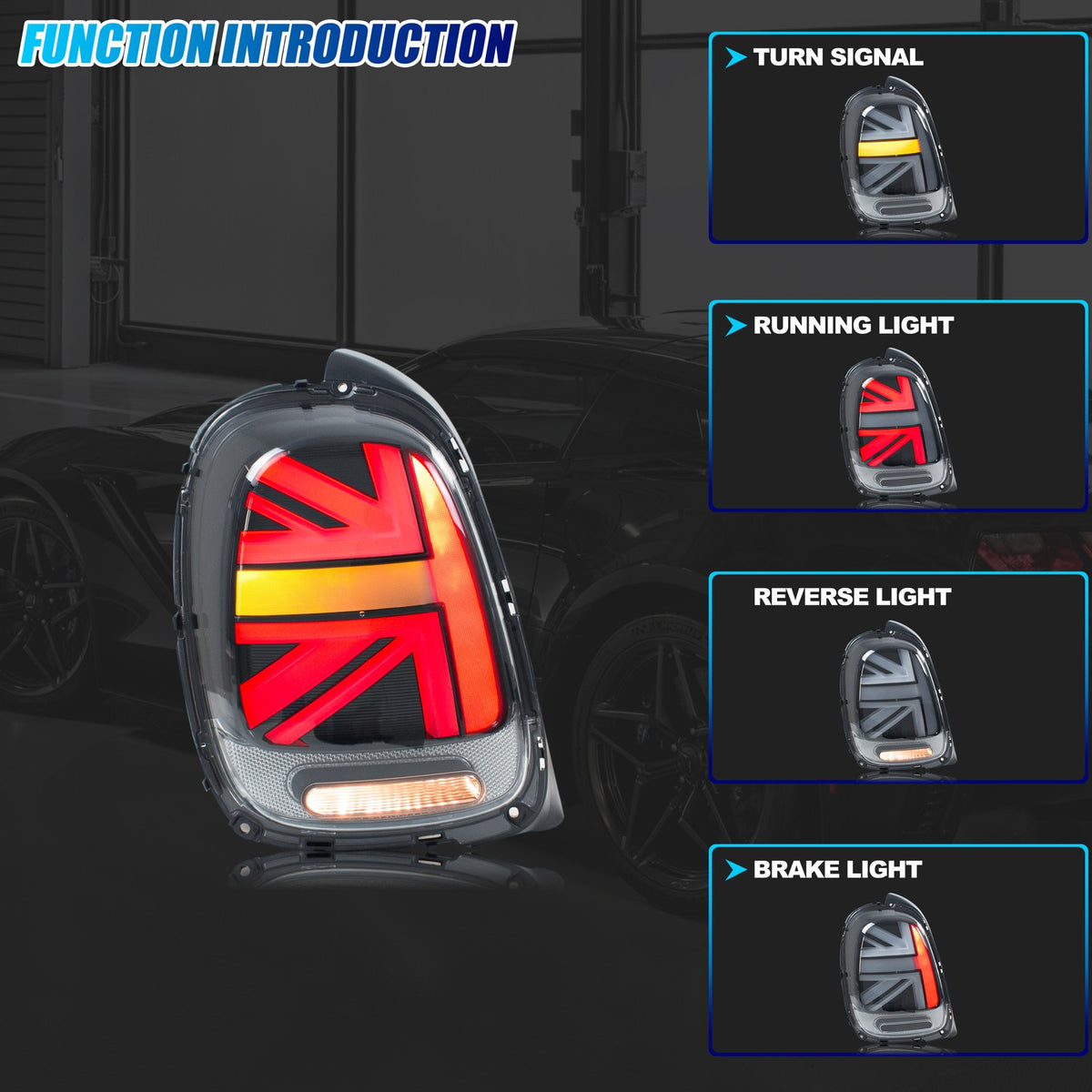 Running, brake, turn and reverse functions of the 2014-2023 Mini Cooper F55 / F56 / F57 LED tail light