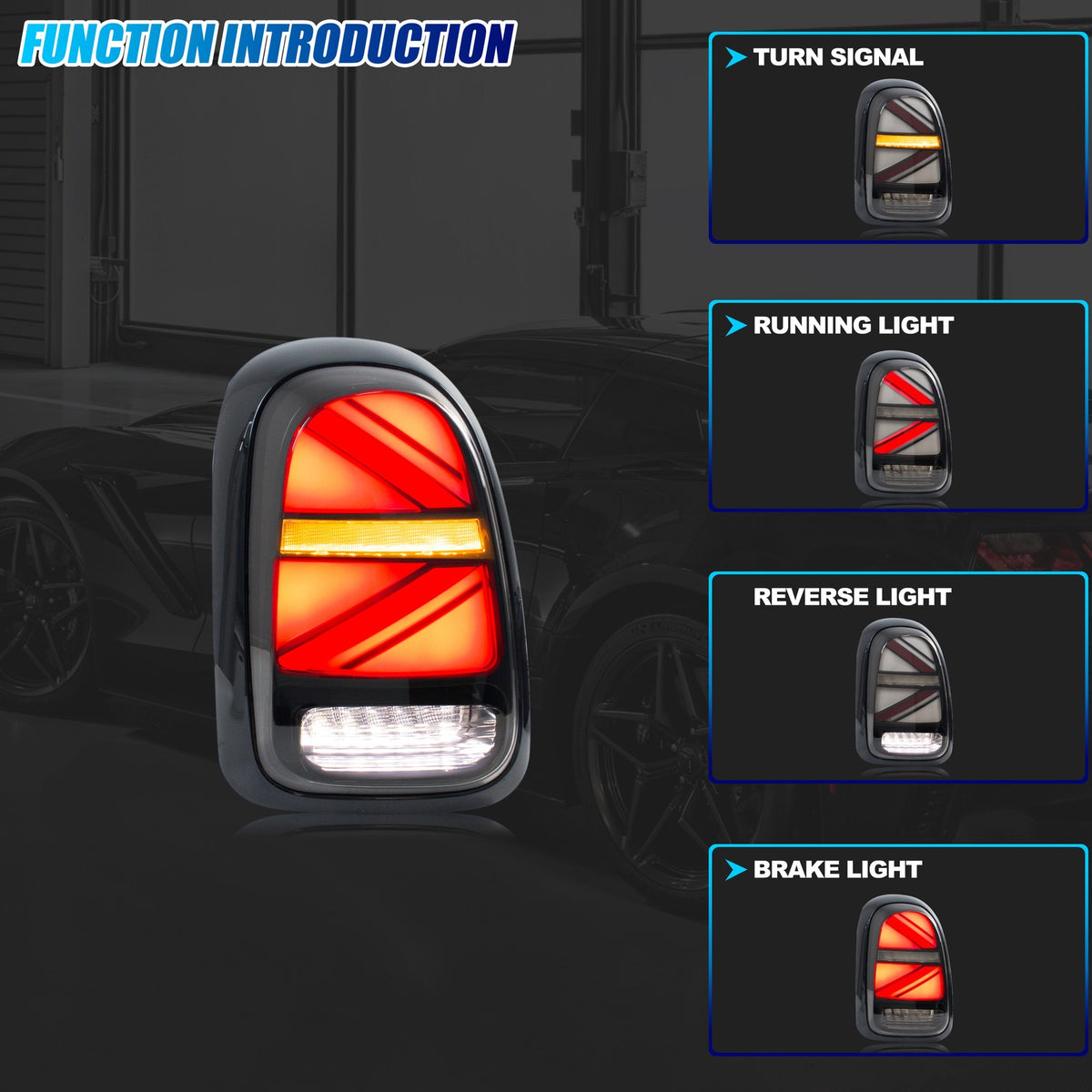 Running, brake, turn and reverse functions of the 2017-2023 Mini Cooper Countryman F60 LED tail light