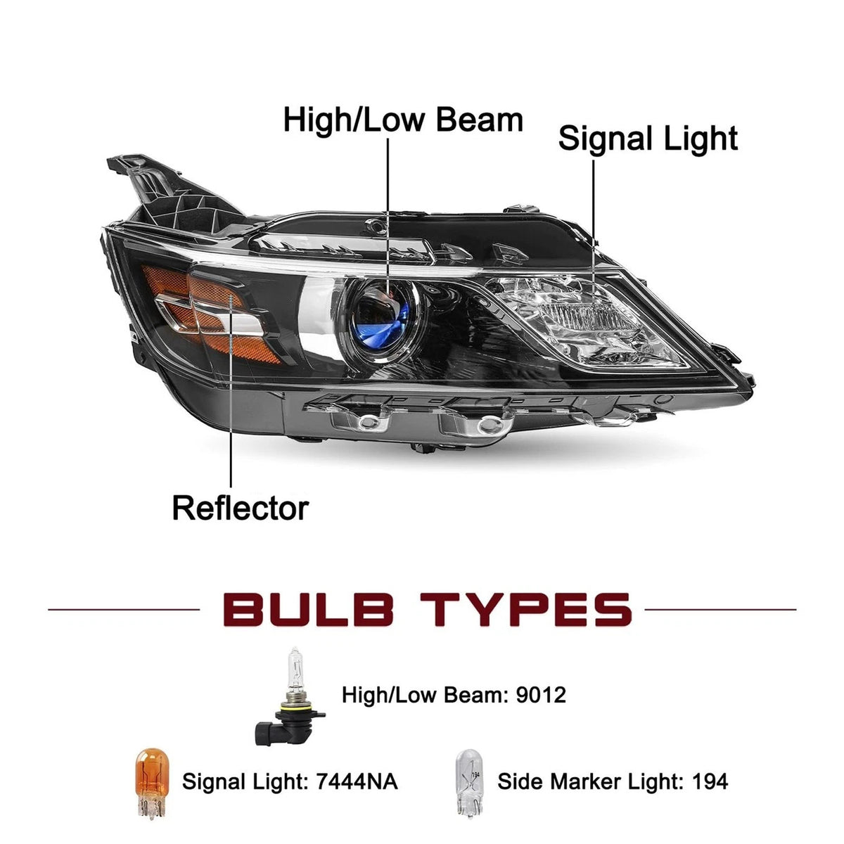 Bulb size diagram for 2014-2020 Chevy Impala headlights