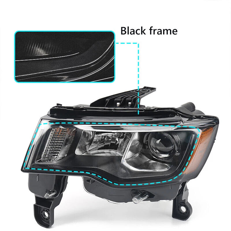 Left halogen projector headlight side angle for 2017-2021 Jeep Grand Cherokee