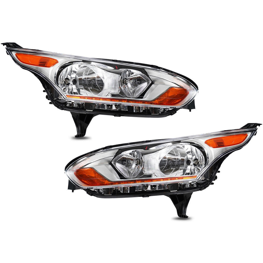 Chrome Halogen Headlights Pair w/ Bulbs for Ford Transit Connect (2014-2018)