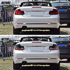 Before and after: factory vs LED tail lights on a 2014-2020 BMW 2 Series F22 / F23 / M2 F87