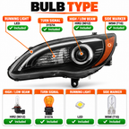 Bulb size diagram for 2012-2014 Chrysler 200 headlights