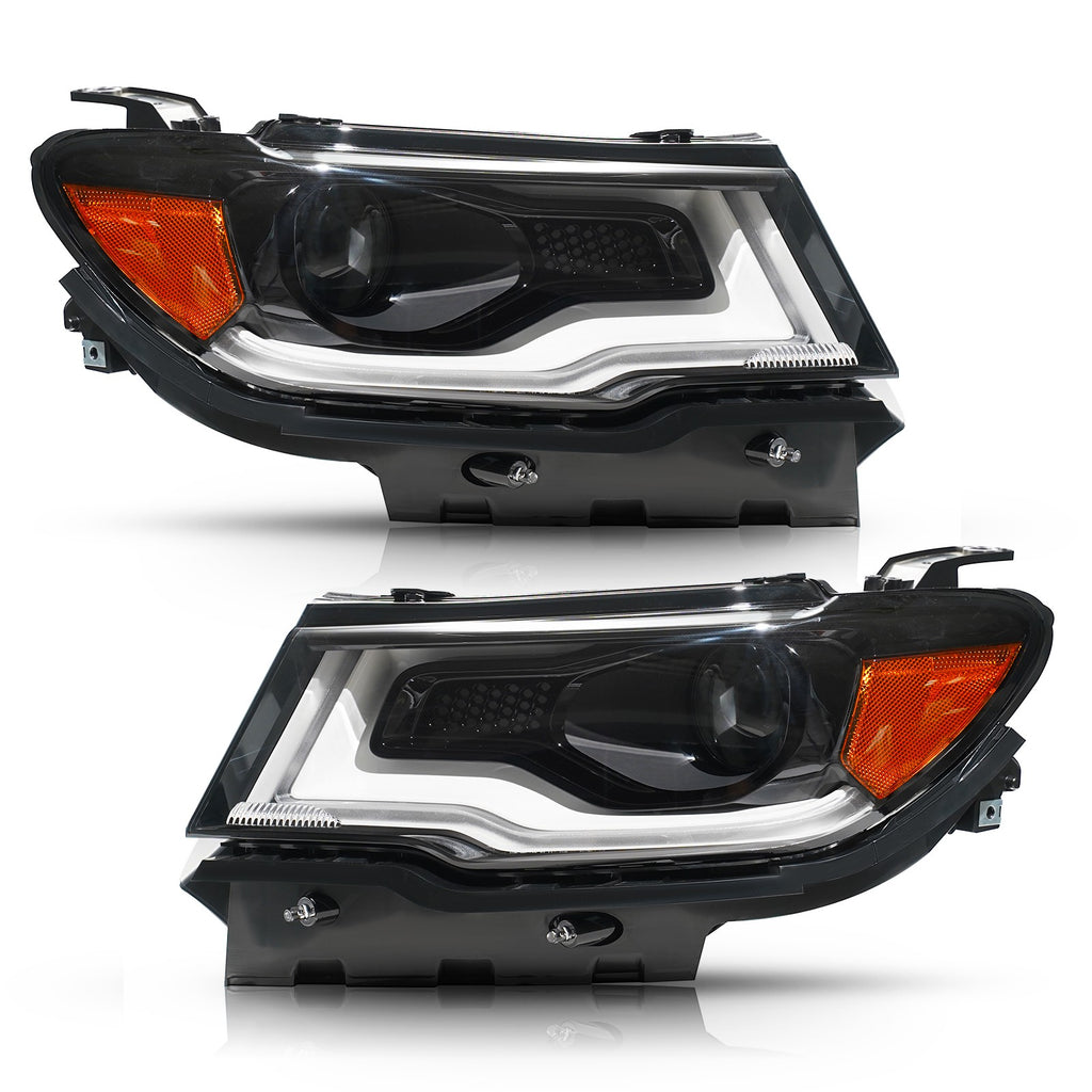 Black Halogen Projector Headlights Pair w/ LED DRL & Bulbs for Jeep Compass (2017-2021)