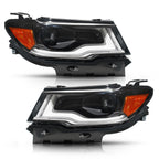 Black Halogen Projector Headlights Pair w/ LED DRL & Bulbs for Jeep Compass (2017-2021)