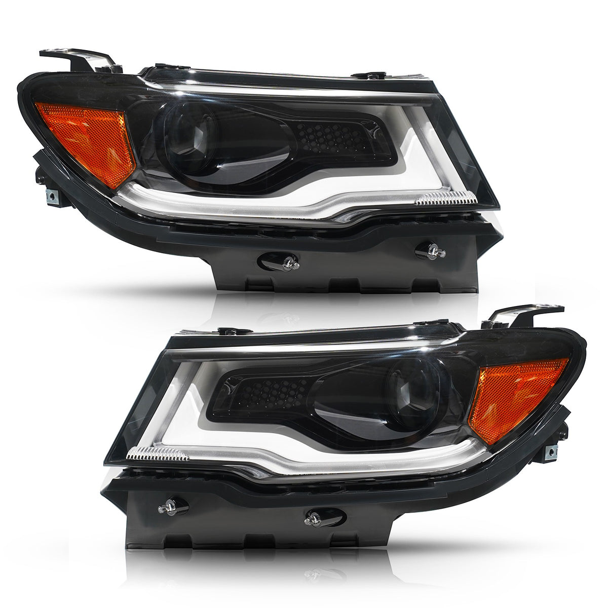 Black Halogen Projector Headlights Pair w/ LED DRL & Bulbs for Jeep Compass (2017-2021)