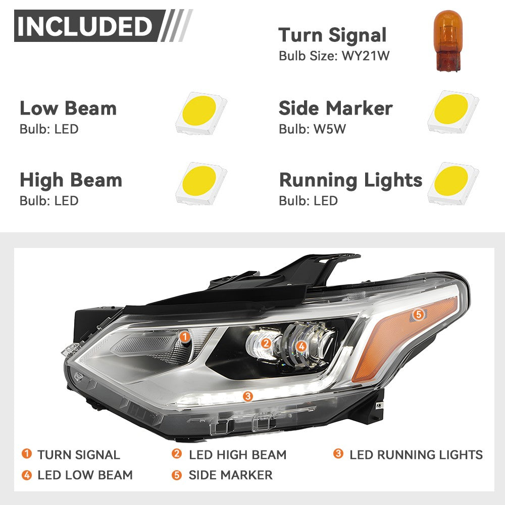 Pair LED headlight front angle for 2018-2021 Chevy Traverse