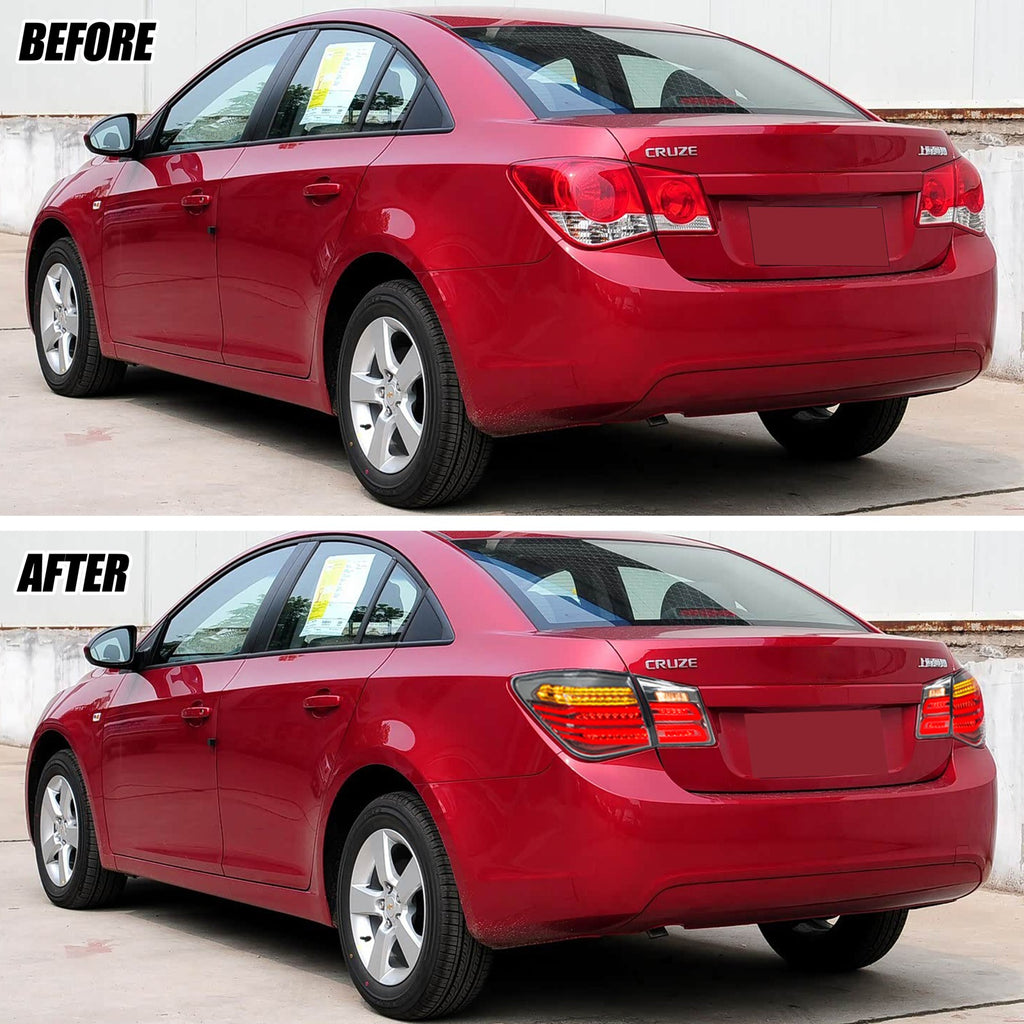 Before and after: factory vs LED tail lights on a 2011-2015 Chevy Cruze