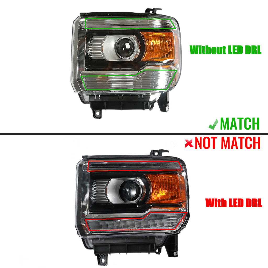 DRL style match diagram for 2014-2015 GMC Sierra 1500 headlights