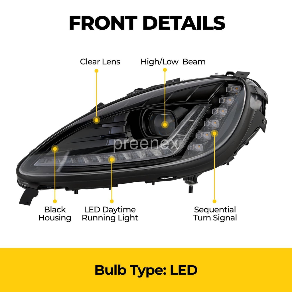 Headlight bulb size diagram for 2005-2013 Chevrolet Corvette C6 C7 Style LED Projector headlights