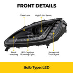 Headlight bulb size diagram for 2005-2013 Chevrolet Corvette C6 C7 Style LED Projector headlights