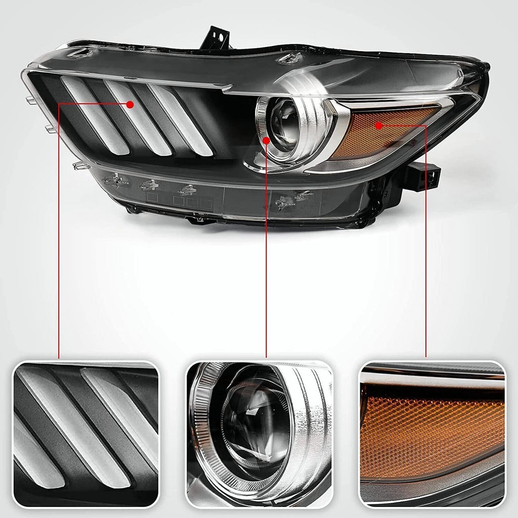 Pair HID headlight front angle for 2015-2017 Ford Mustang