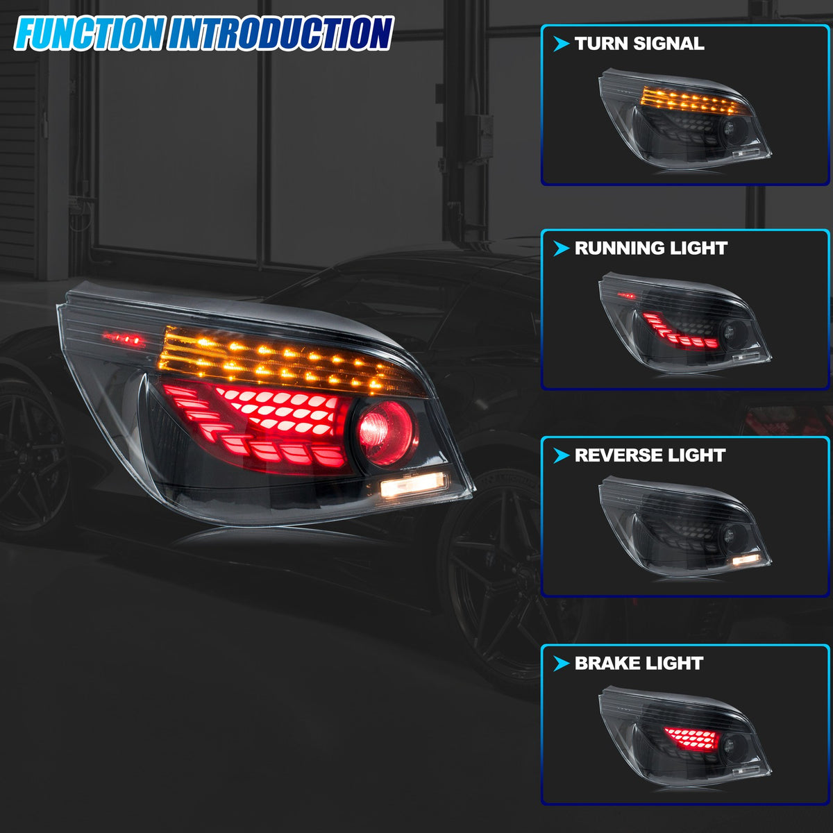 Running, brake, turn and reverse functions of the 2004-2010 BMW 5 Series E60 / M5 LED tail light