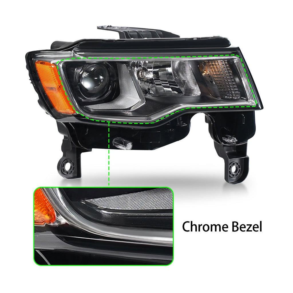 Pair halogen projector headlight front angle for 2017-2022 Jeep Grand Cherokee