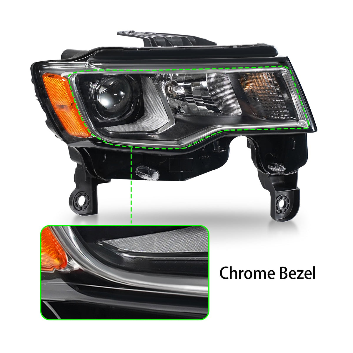 Pair halogen projector headlight front angle for 2017-2022 Jeep Grand Cherokee