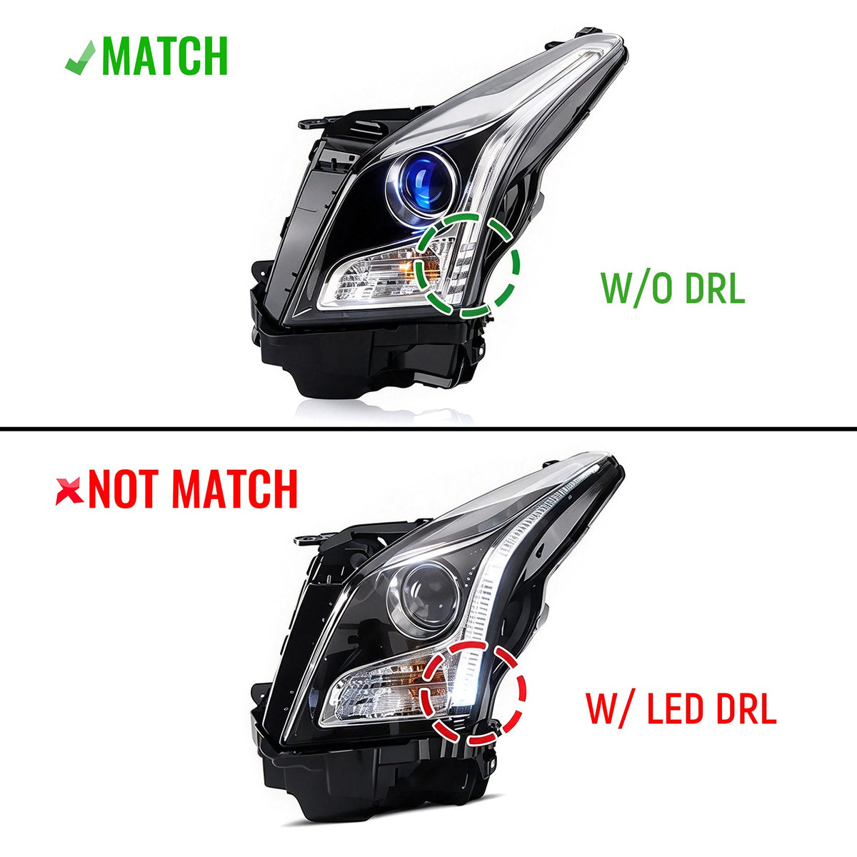DRL style match diagram for 2013-2018 Cadillac ATS headlights