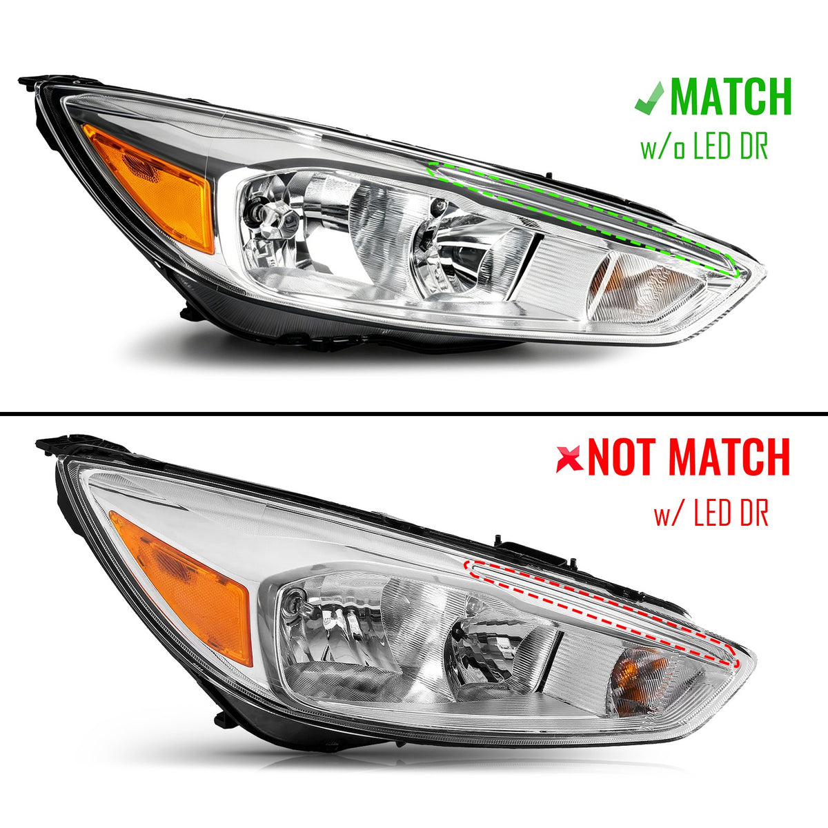 DRL style match diagram for 2015-2018 Ford Focus headlights