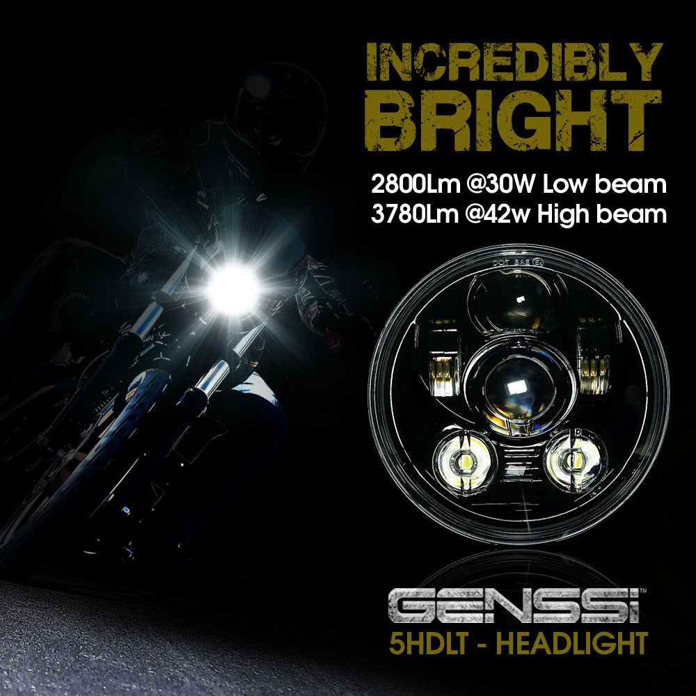 5.75 (5 3/4) In LED Black Projector Motorcycle Headlight Round DOT V2 Lighting