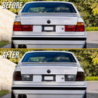 Before and after: factory red/amber vs Euro smoke tail lights on a BMW E34