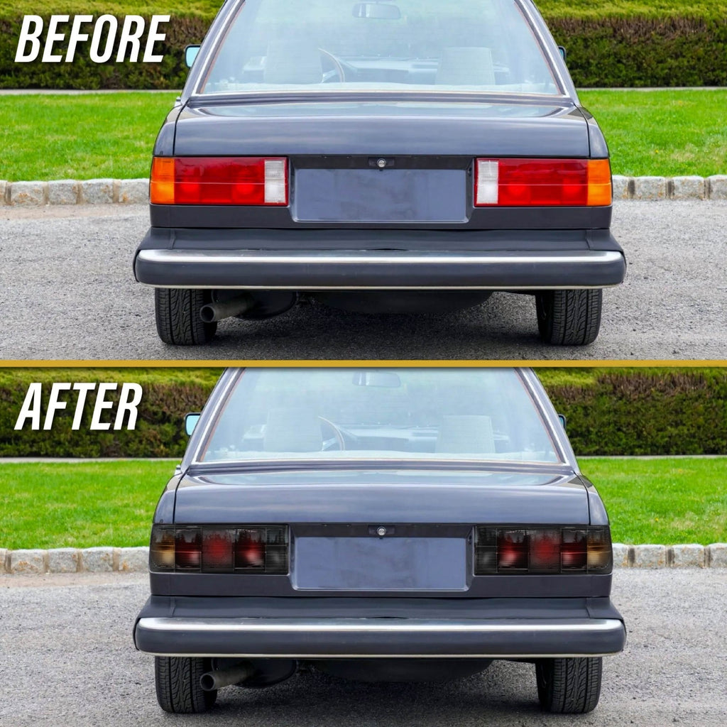Before and after: factory vs smoke tail lights on a BMW E30