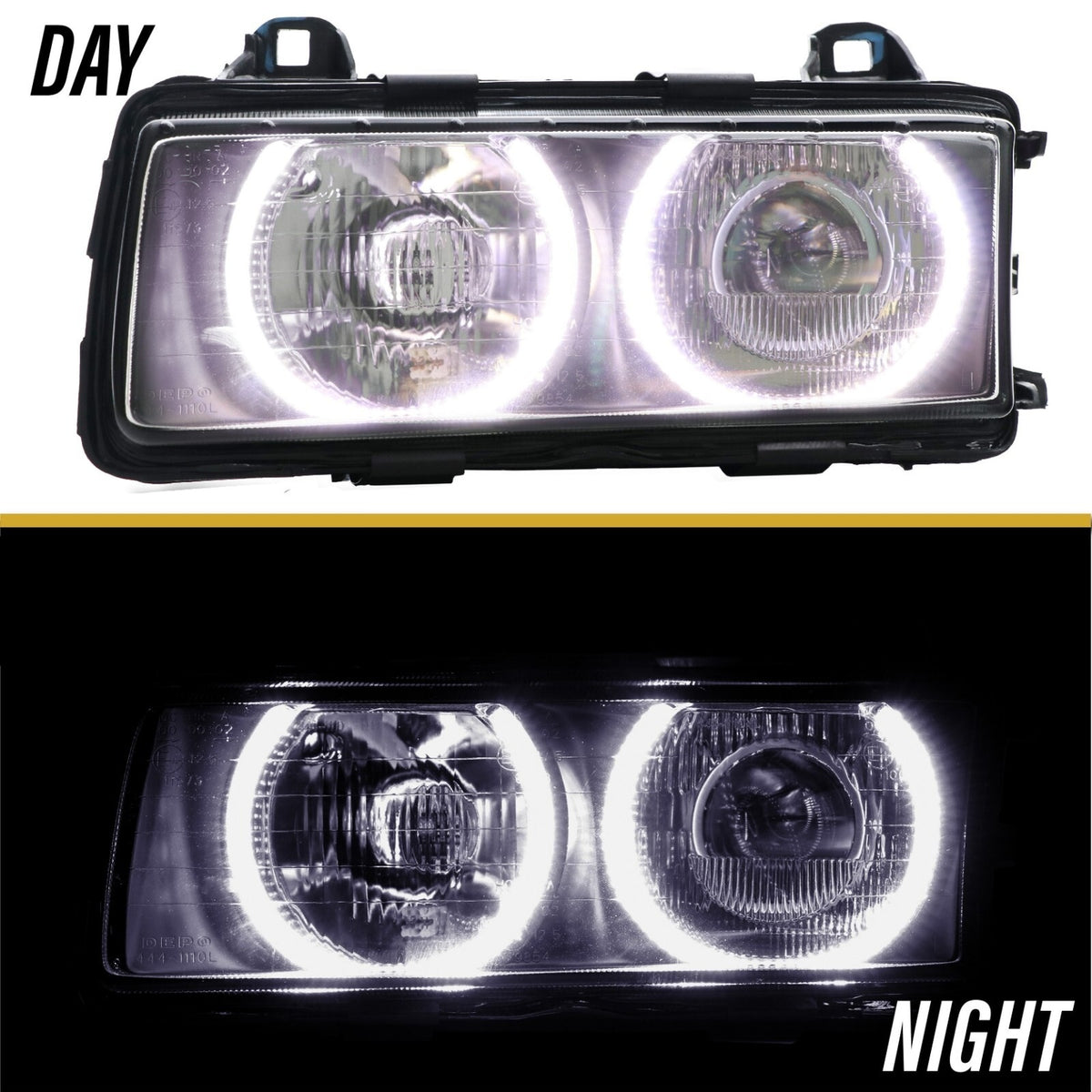 Day and night view of the LED angel eyes