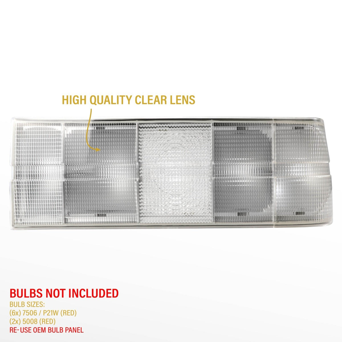 High quality clear lens; colored bulbs required
