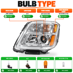 Headlight bulb size diagram for 2010-2015 GMC Terrain SL SLE SLT Chrome Halogen Projector headlights (image 2)