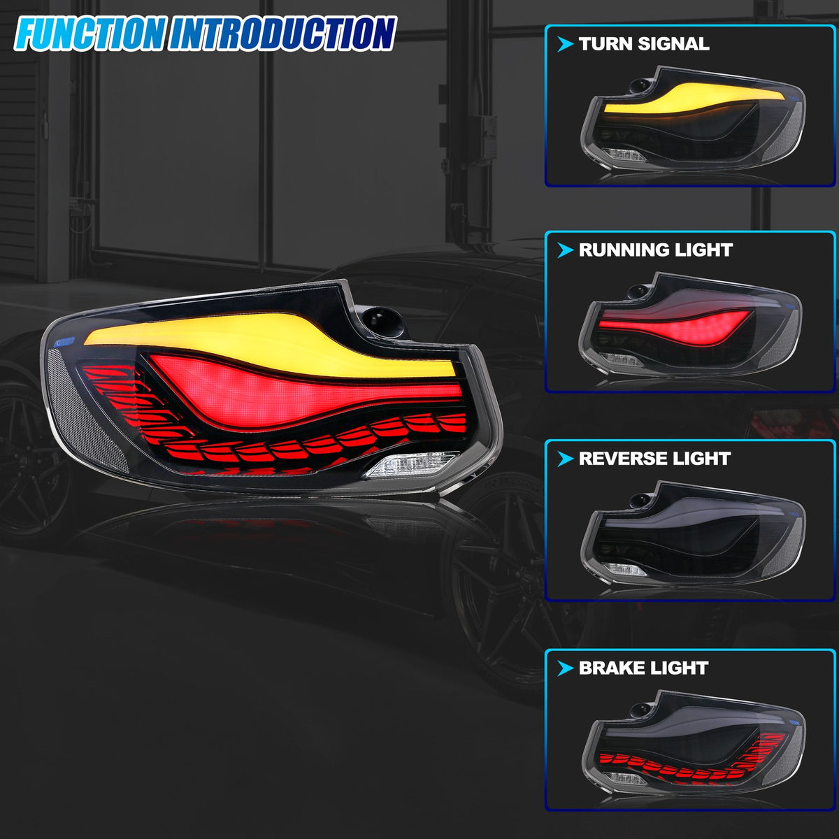 Running, brake, turn and reverse functions of the 2014-2020 BMW 2 Series F22 / F23 / M2 F87 LED tail light