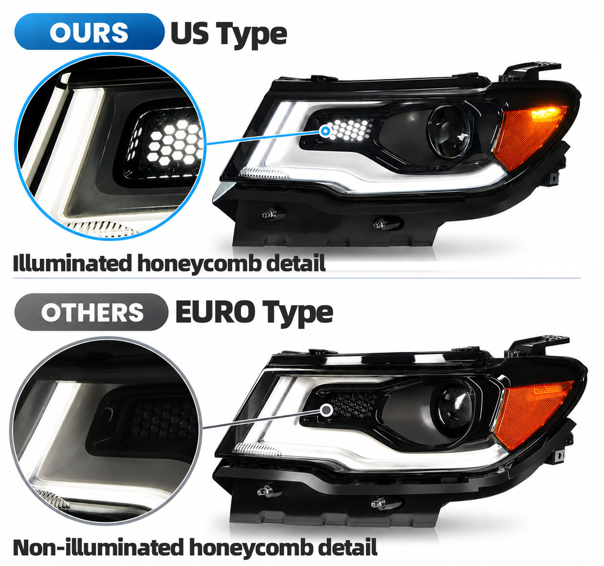 Left HID headlight side angle for 2017-2021 Jeep Compass