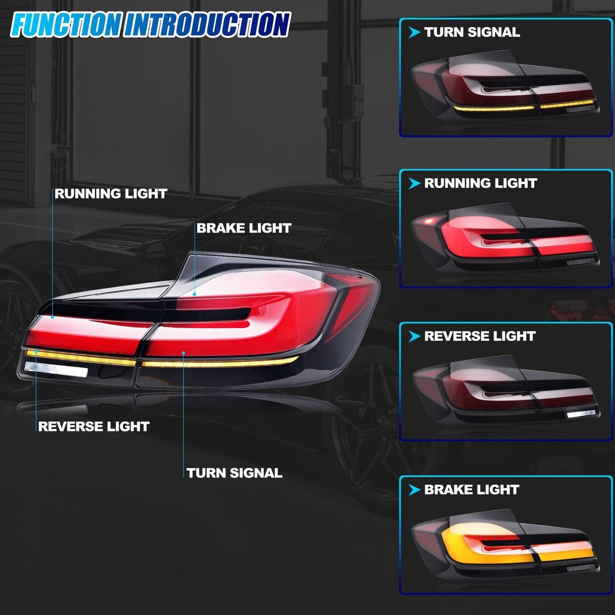 Running, brake, turn and reverse functions of the 2011-2016 BMW 5 Series F10 / M5 LED tail light
