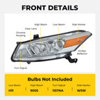 Headlight bulb size diagram for 2008-2012 Honda Accord Coupe Chrome Halogen headlights