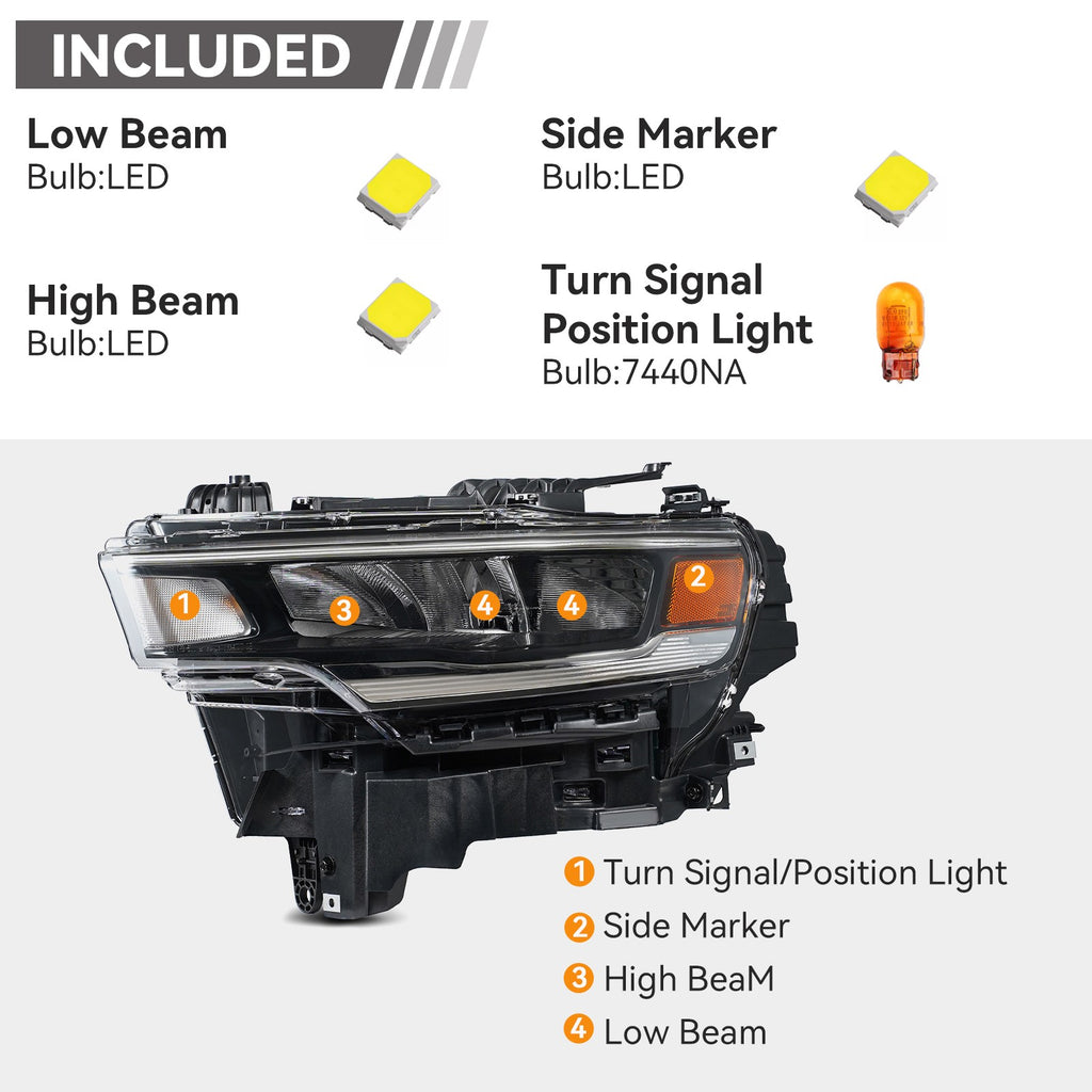 Pair LED headlight front angle for 2025-2026 Ram 1500