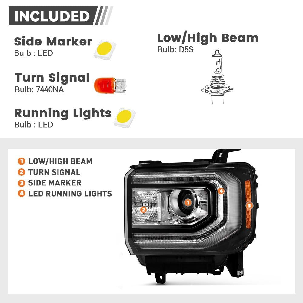 Pair HID headlight rear housing angle for 2016-2018 GMC Sierra 1500