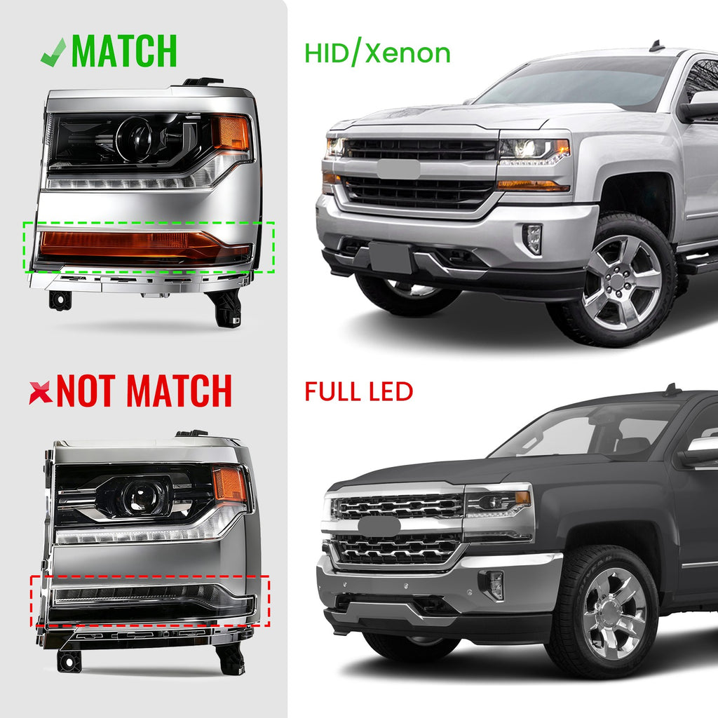 Pair HID headlight rear housing angle for 2016-2018 Chevy Silverado 1500