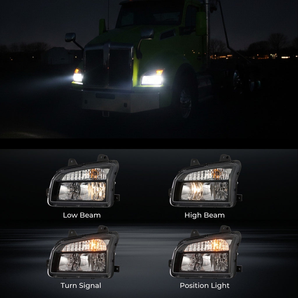Black Halogen headlight features and specifications for 2014-2023 Kenworth T880