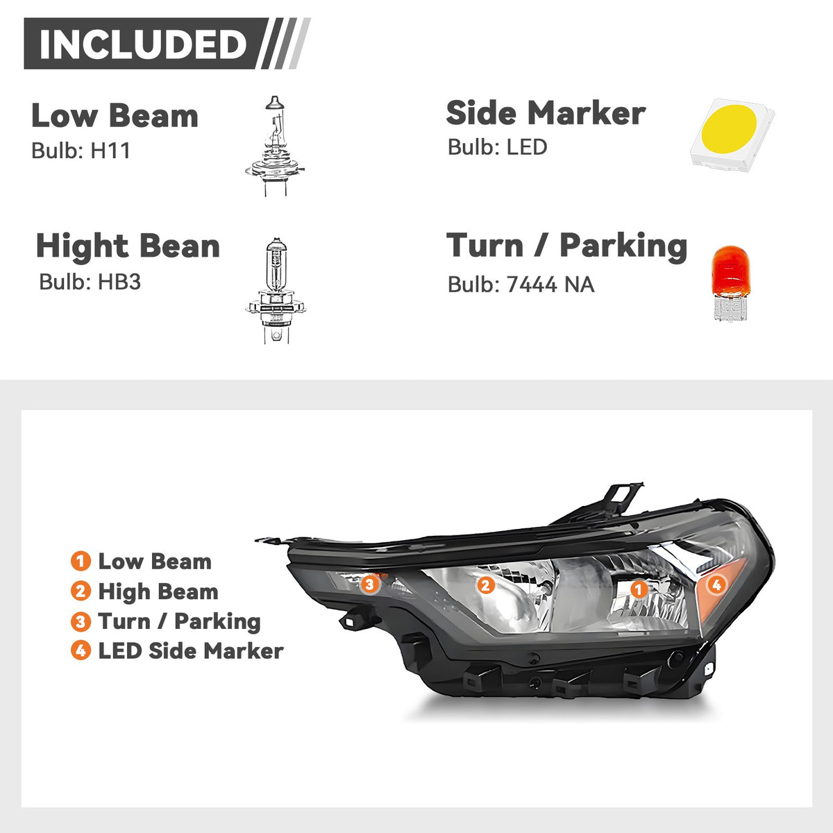 Right halogen headlight side angle for 2023-2026 Chevrolet Colorado