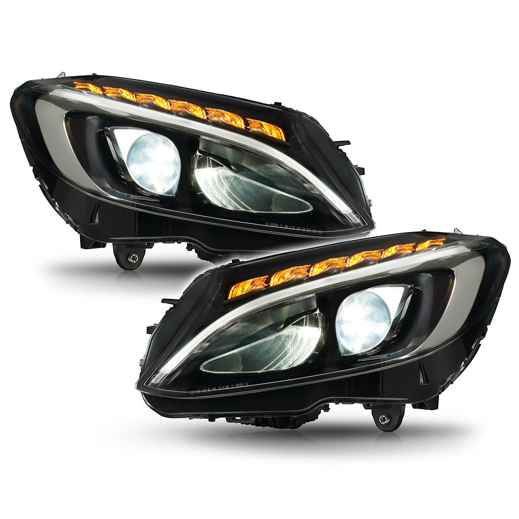 Pair LED projector headlight front angle for 2015-2018 Mercedes-Benz C300