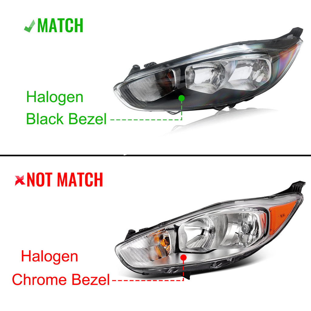 Bezel style match diagram for 2014-2019 Ford Fiesta headlights