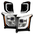 Chrome Halogen Projector Headlights Pair w/ LED DRL & Bulbs for GMC Yukon / Yukon XL SLE SLT (2015-2017)